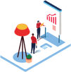 Icon of employees looking at a chart